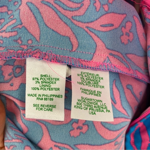 Lilly Pulitzer Jada Off-The-Shoulder Romper  Size 0 Pink Blue Missing Tie Waist - Picture 15 of 15